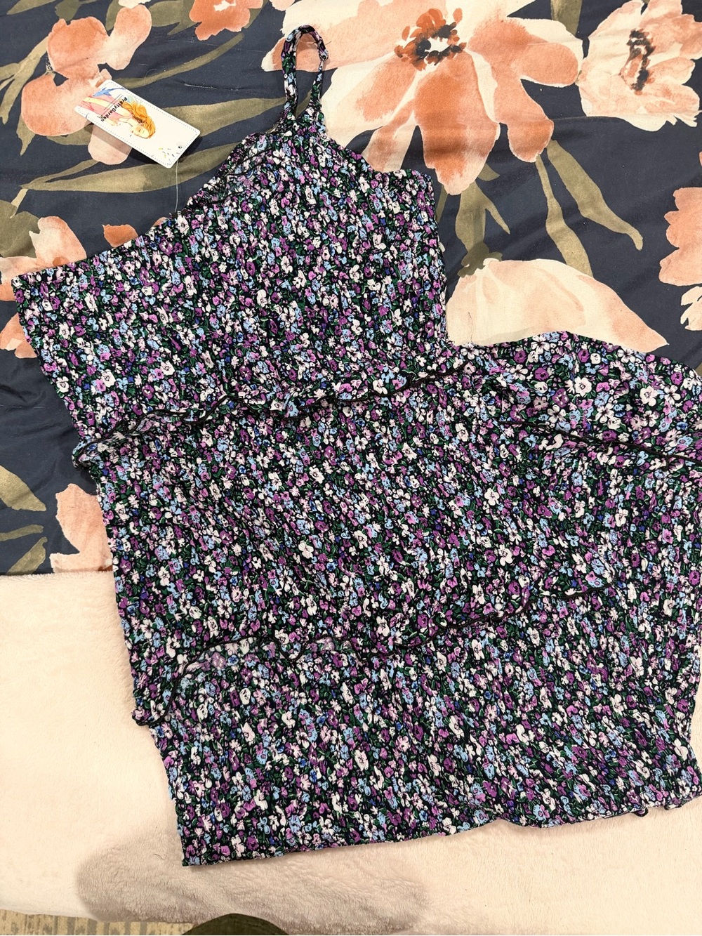 Floral Midi Dress in Black and Purple - Sleeveless Summer Dress